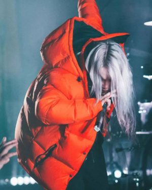 Billie Eilish Singer Orange Puffer Hooded Jacket