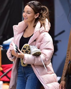 Fool Me Once 2023 Michelle Keegan Pink Puffer Trench Coat