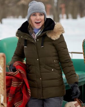 Ava Jensen A Royal Christmas Crush Katie Cassidy Green Puffer Hooded Jacket