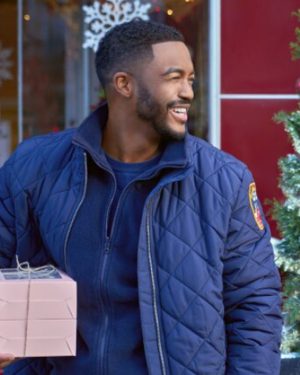 Christmas with a Kiss Jaime M Callica Blue Quilted Jacket