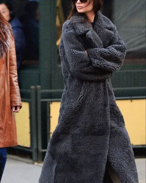 American Model Emily Ratajkowski Grey Coat