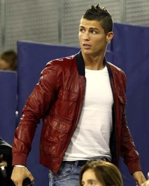 Cristiano Ronaldo Red Leather Jacket