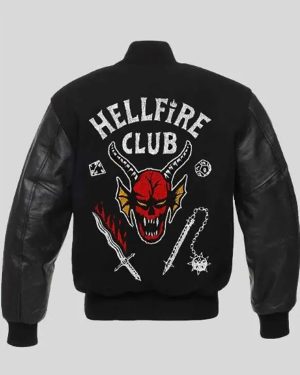 Hellfire Club Stranger Things Black Varsity Leather Jacket