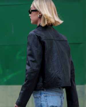 American Fashion Model and Tv Personality Gigi Hadid Leather Black Jacket