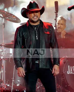 Jason Aldean Billboard 2024 CMT Awards Black Leather Jacket