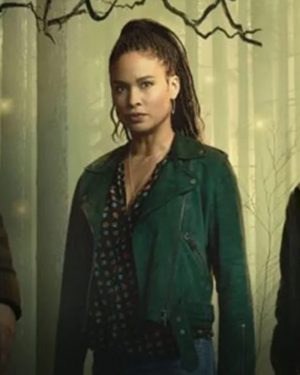 Joy Bryant The Spiderwick Chronicles Tv Series Biker Suede Leather Green Jacket