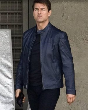 Tom Cruise Mission Impossible Fallout Blue Leather Jacket