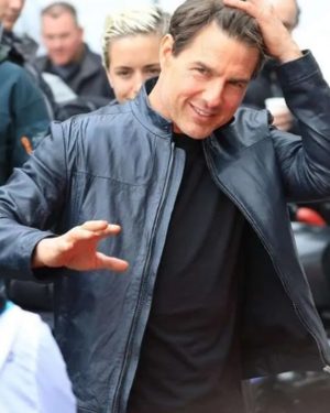 Tom Cruise Mission Impossible Fallout Ethan Hunt Leather Blue Jacket