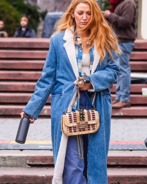 Blake Lively It Ends with Us Blue Denim Shearling Coat