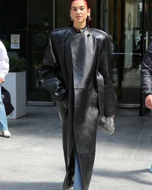 Dua Lipa NYC Street Style Black Leather Coat