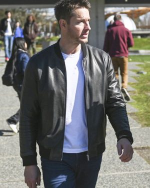Justin Hartley Tracker Series Colter Shaw Black Leather Bomber Jacket