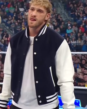 Logan Paul SmackDown Varsity Blue and White Jacket