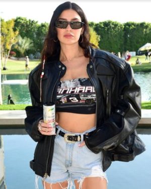 Nicole Williams Celsius Coachella Party Black Leather Jacket