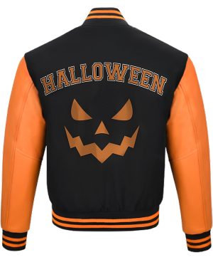 Halloween Pumpkin Black and Orange Varsity Letterman Jacket