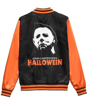 Shop Michael Myers Black and Orange Varsity Jacket