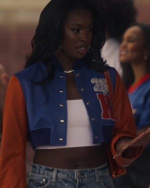 Hilary Banks Bel-Air S03 Blue and Orange Crop Varsity Jacket