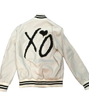 Canadian Singer The Weeknd XO Tour White Leather Varsity Bomber Jacket