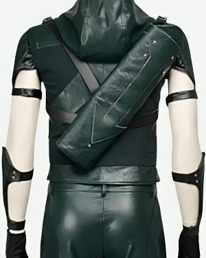 Grab Arrow S04 Stephen Amell Green Leather Hooded Vest