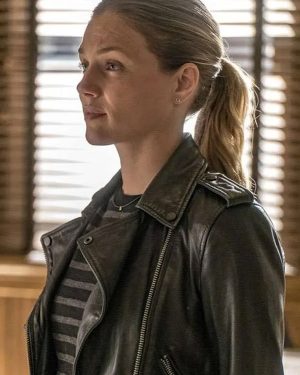 Grab Chicago P.D. Series Tracy Spiridakos Black Leather Biker Jacket