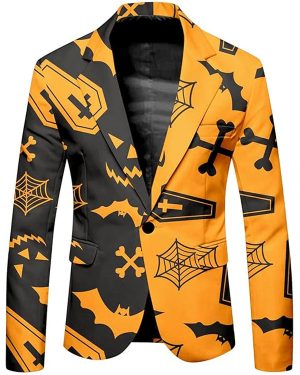 Buy Halloween Orange and Black Coffin Printed Blazer