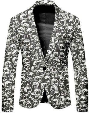 Buy Halloween Skull Printed Black Blazer