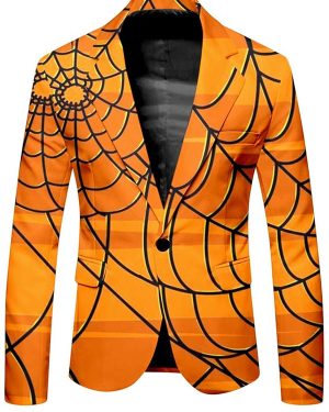 Buy Halloween Spider Web Printed Orange Blazer