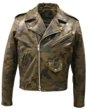 Mens Military Camouflage Leather Jacket