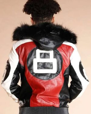 8 Ball Leather Shearling Hooded Jacket