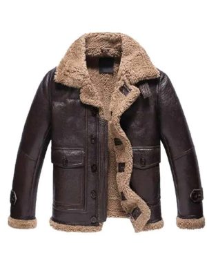 Men Classic Brown B3 Shearling Bomber Leather Jacket
