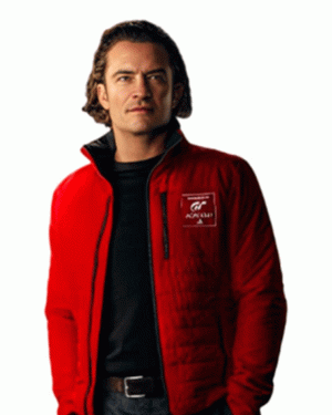 Danny Moore Gran Turismo (2023) Orlando Bloom Red Quilted Puffer Jacket