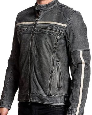 Men’s Black Distressed Biker Leather Jacket