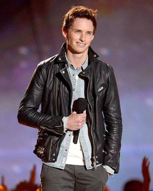 MTV Awards Eddie Redmayne Black Biker Leather Jacket