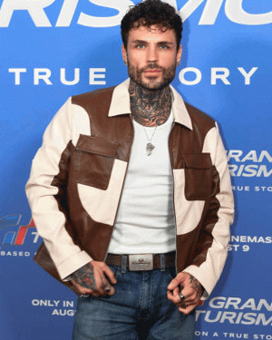 Gran Turismo (2023) Declan Doyle Movie Event Beige and Brown Leather Jacket