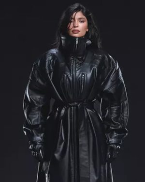 Kylie Jenner Debut Collection Black Leather Long Coat