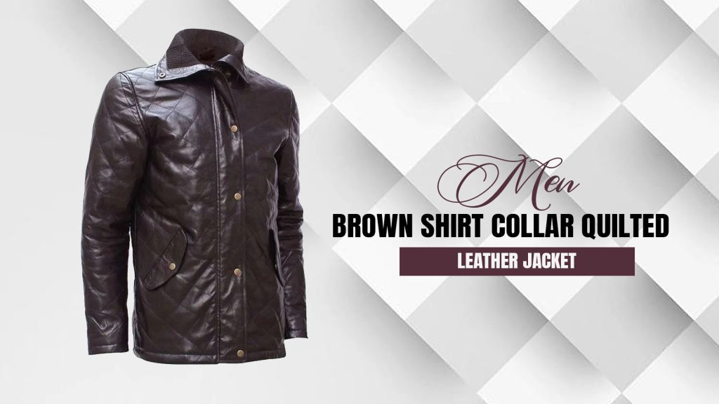Men Brown Shirt Collar Quilted Leather Jacket