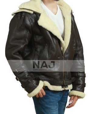 Men’s R.A.F B3 Shearling Sheepskin Flying Brown Real Leather Jacket