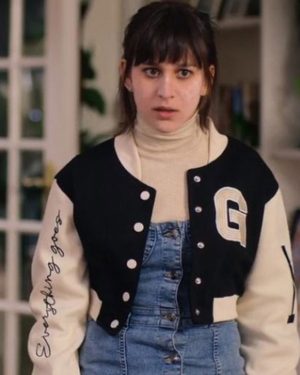 Micaela Tucker Miseducation S01 Everything Goes Natalie Cropped Letterman Jacket