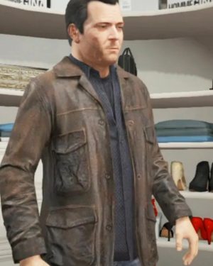Michael Distressed Video Game Grand Theft Auto V Leather Jacket