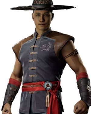 Mortal Kombat 1 Video Game 2023 Kung Lao Grey and Brown Leather Vest
