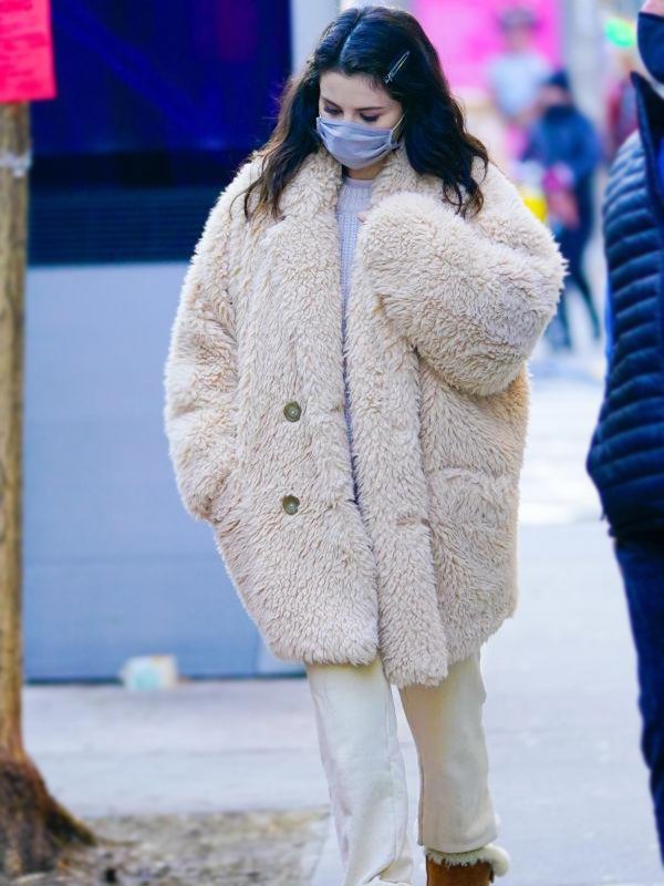 Selena Gomez In Miu Miu Puffer Coat @ set of Only Murders in the Building