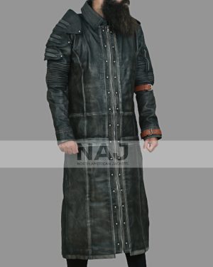 PUBG Battlegrounds Black Distressed Leather Trench Coat