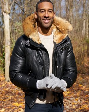 Matt James The Bachelor Black Leather Hooded Jacket