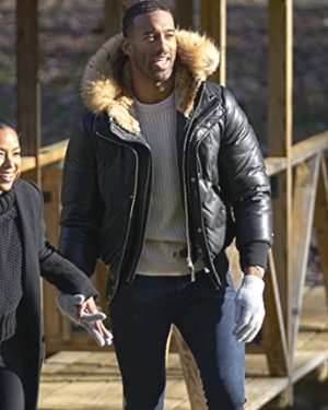 The Bachelor Matt James Black Leather Hooded Jacket