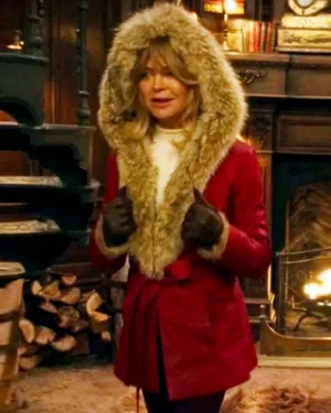 Goldie Hawn The Christmas Chronicles Red Shearling Leather Coat