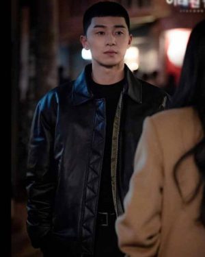 Park Seo Joon Bomber Black Leather Jacket