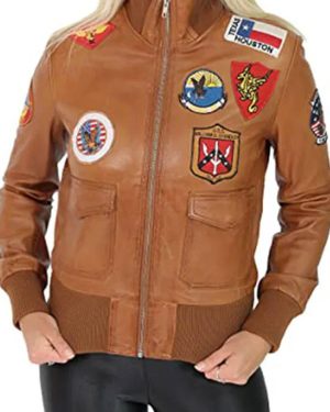 Women Top Gun Style Bomber Leather Jacket